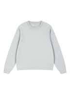 Light gray knitted oversize sweatshirt with crew round neck and long sleeves, front view