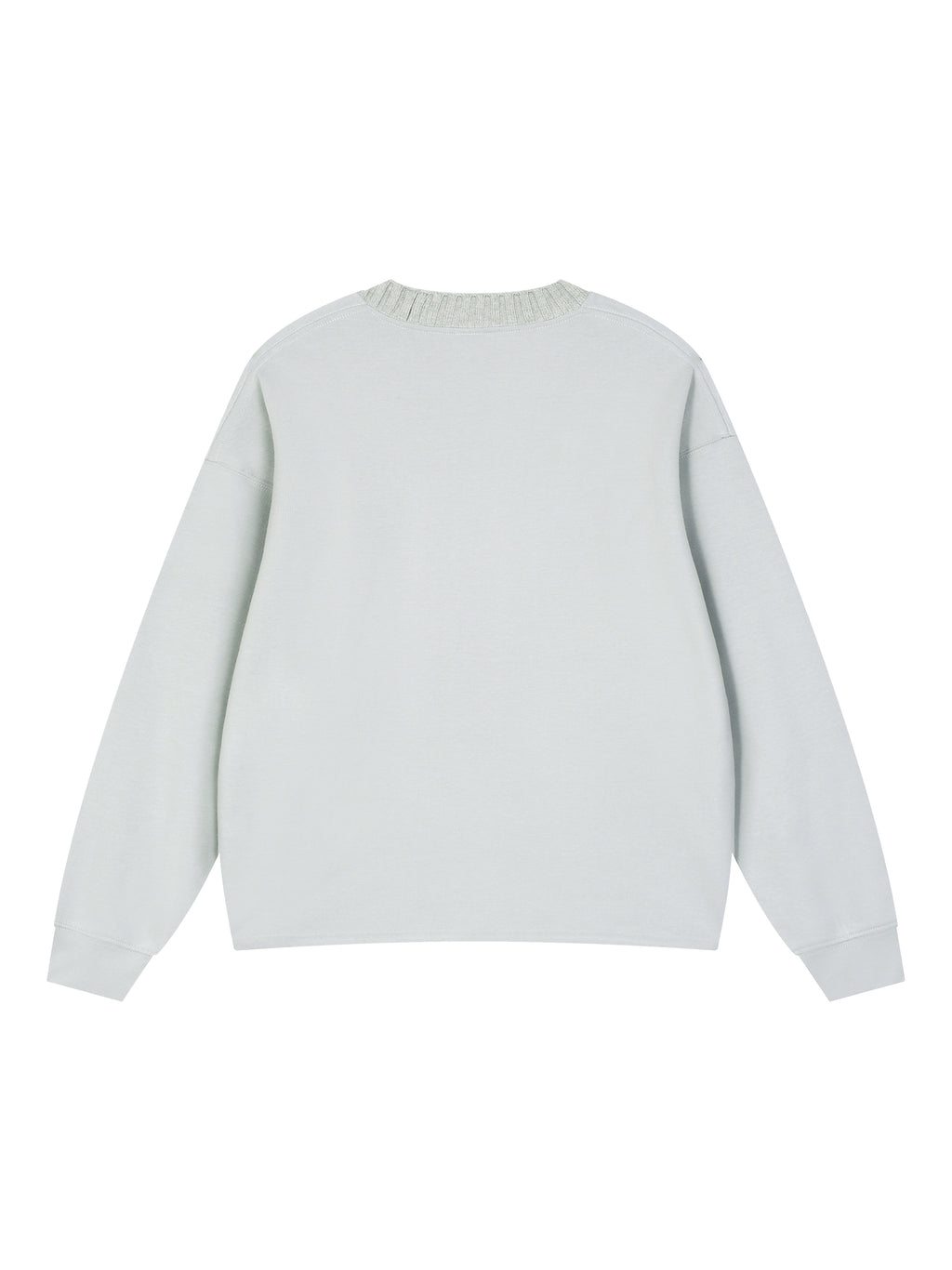 Light gray knitted oversize sweatshirt with crew round neck and long sleeves, back view