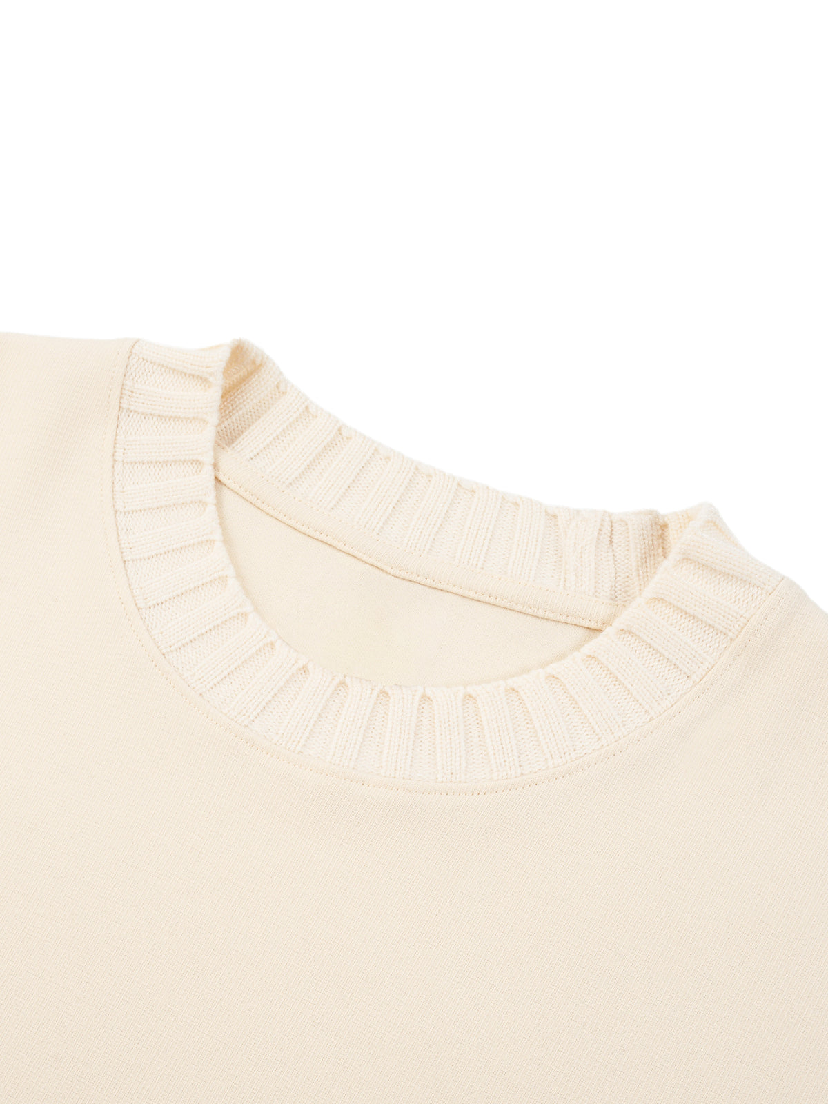 Cream knitted round-neck oversize sweatshirt with ribbed neckline trim