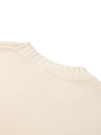 Cream knitted round-neck oversize sweatshirt with ribbed collar detail