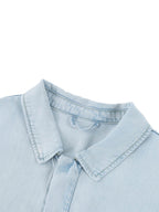 Unisex lyocell shirt collar and button placket, light blue, drop-shoulder style
