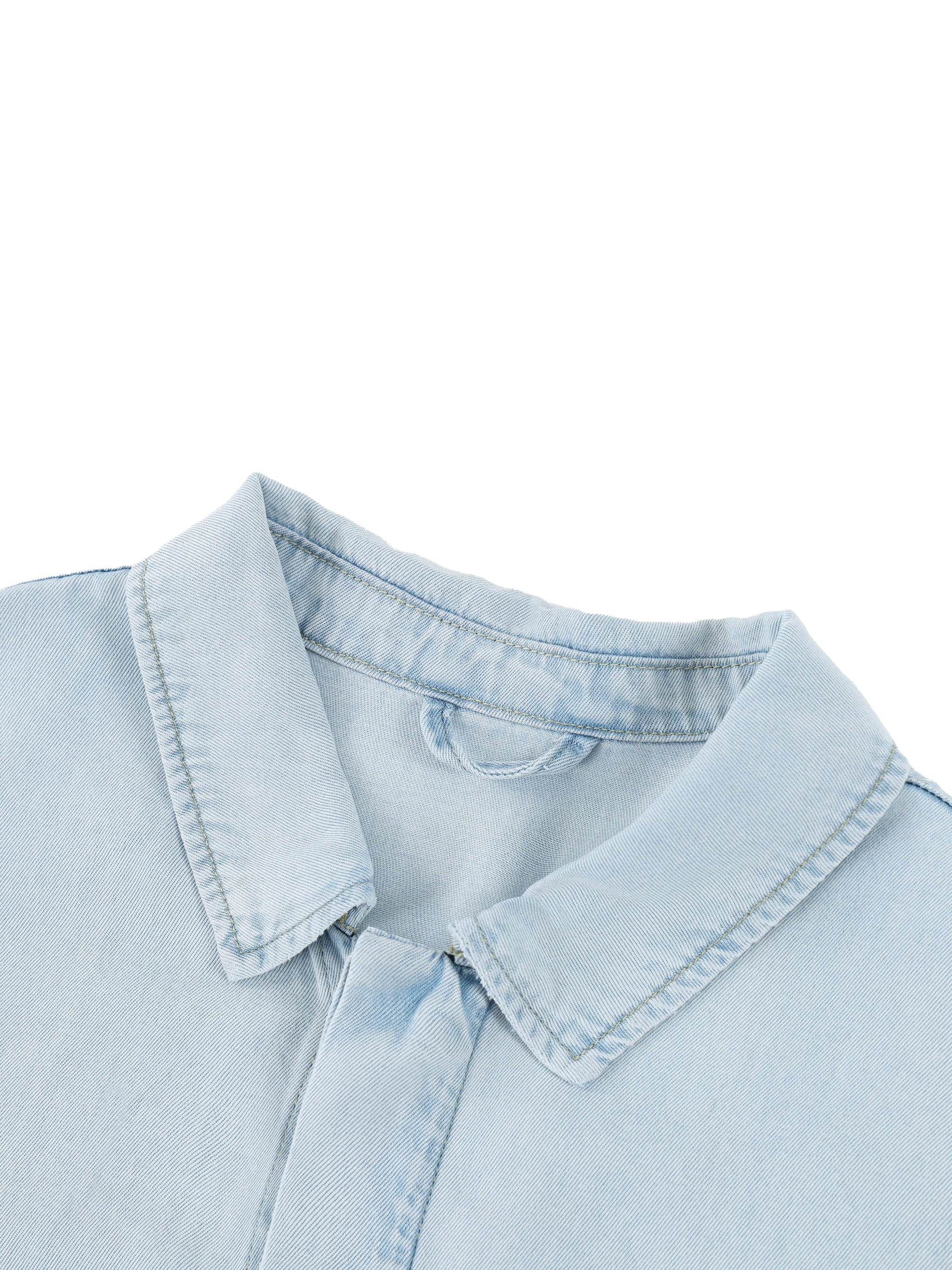 Unisex lyocell shirt collar and button placket, light blue, drop-shoulder style