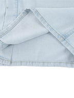 Light blue lyocell shirt hem and side seam detail with stitch lines