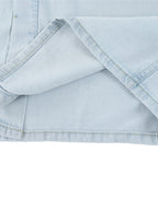 Light blue shirt hem and sleeve seam close-up with topstitching