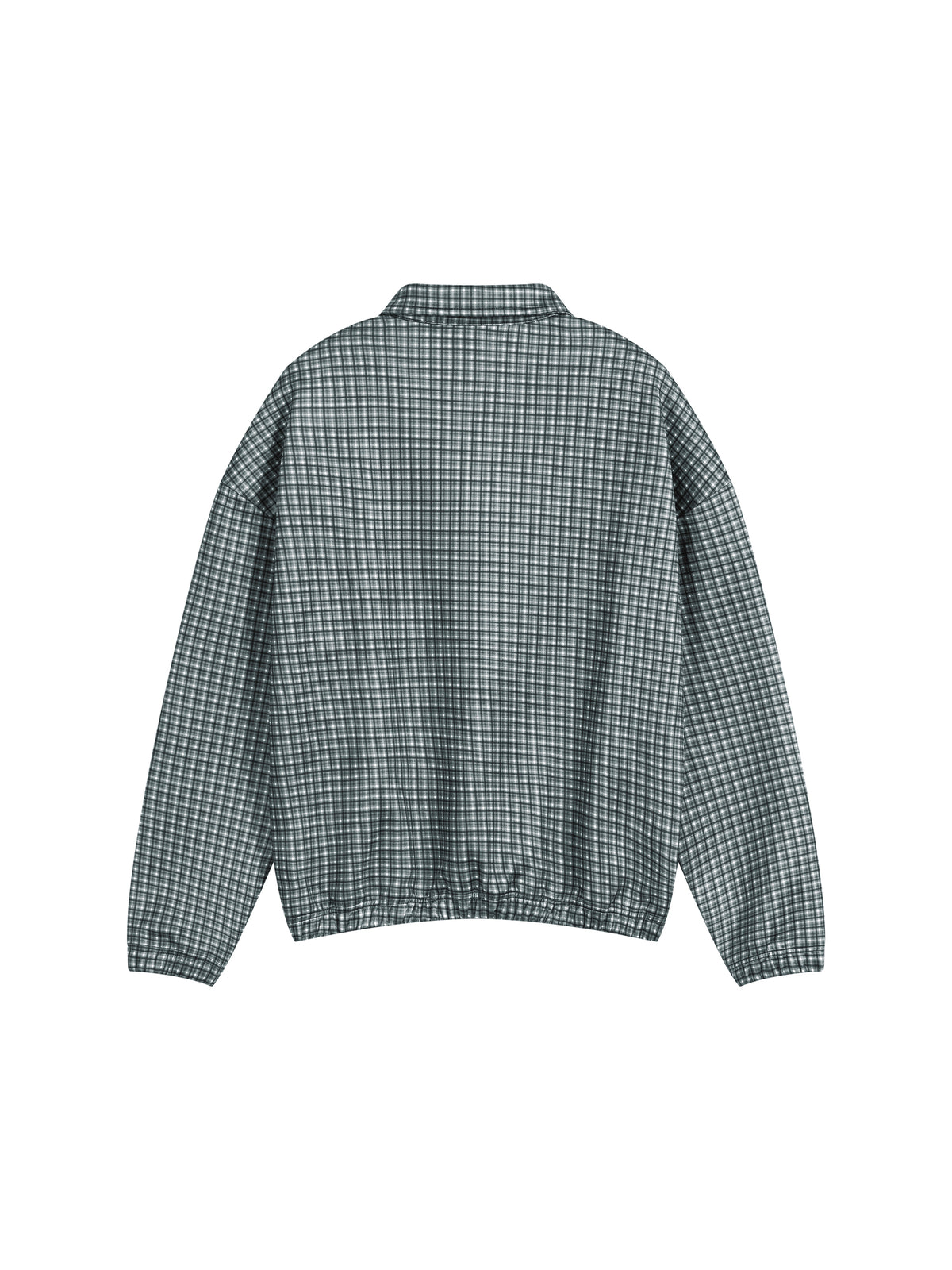 Plaid quarter-zip sweatshirt in dark green, back view