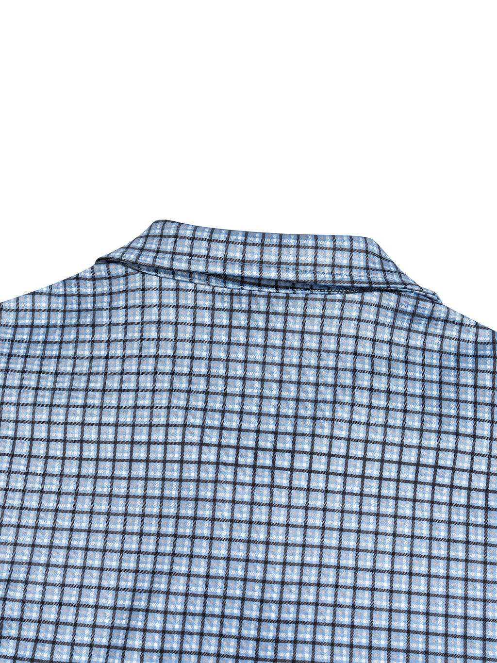 Sky blue plaid quarter-zip sweatshirt with raised collar and partial zipper