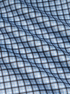 Blue check plaid sweatshirt knit fabric close-up