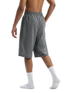 Dark plaid drawstring shorts with elastic waistband, knee-length