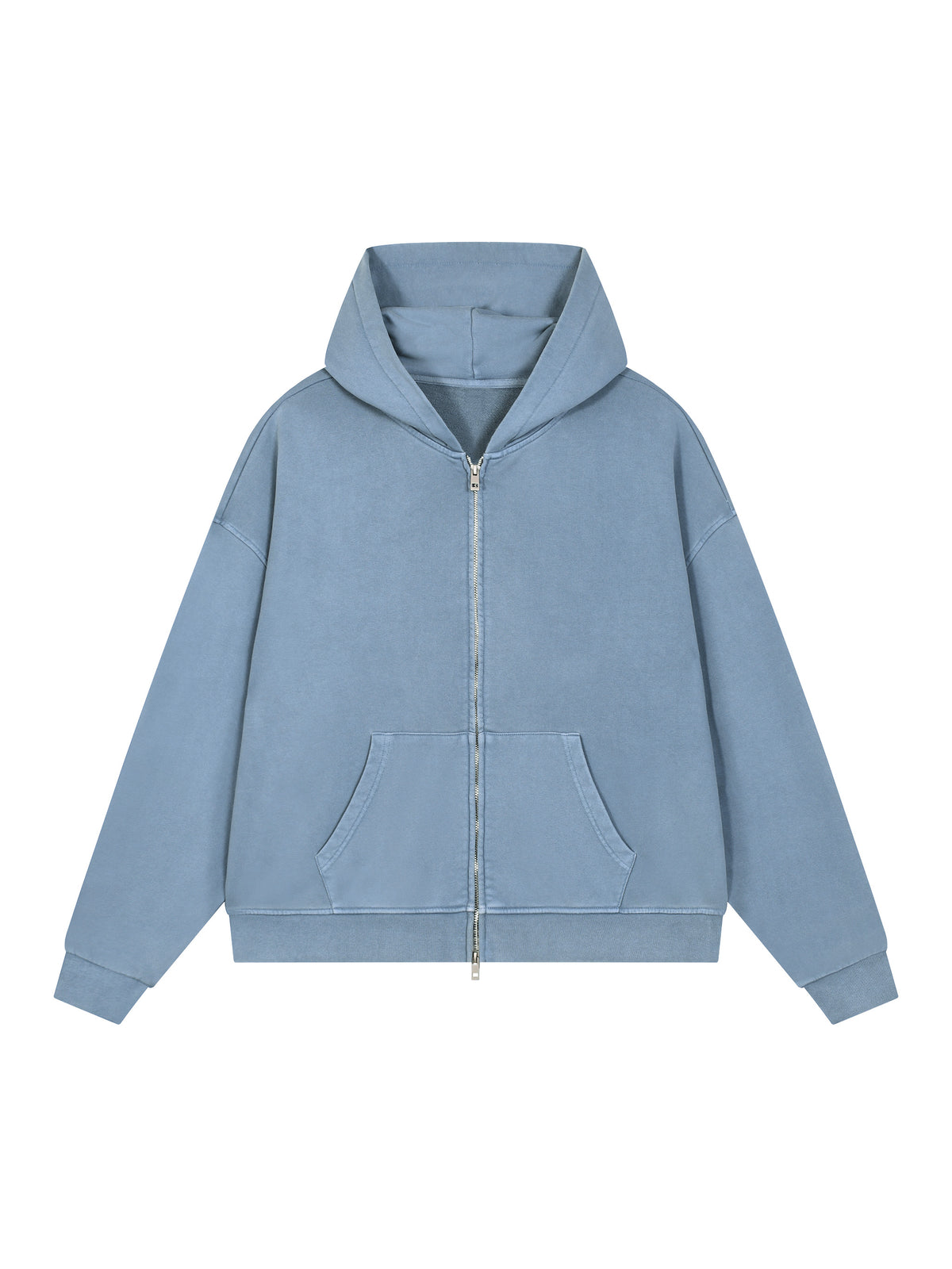 Jeans blue full-zip boxy hoodie with hood and front kangaroo pocket