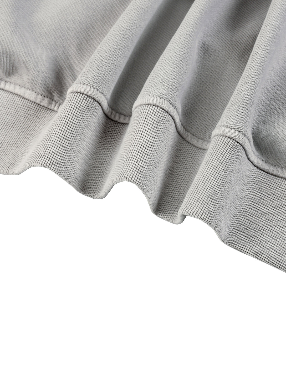 Light gray hoodie hem with ribbed stretch trim