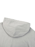 Light gray zip hoodie hood on back with smooth seam panel