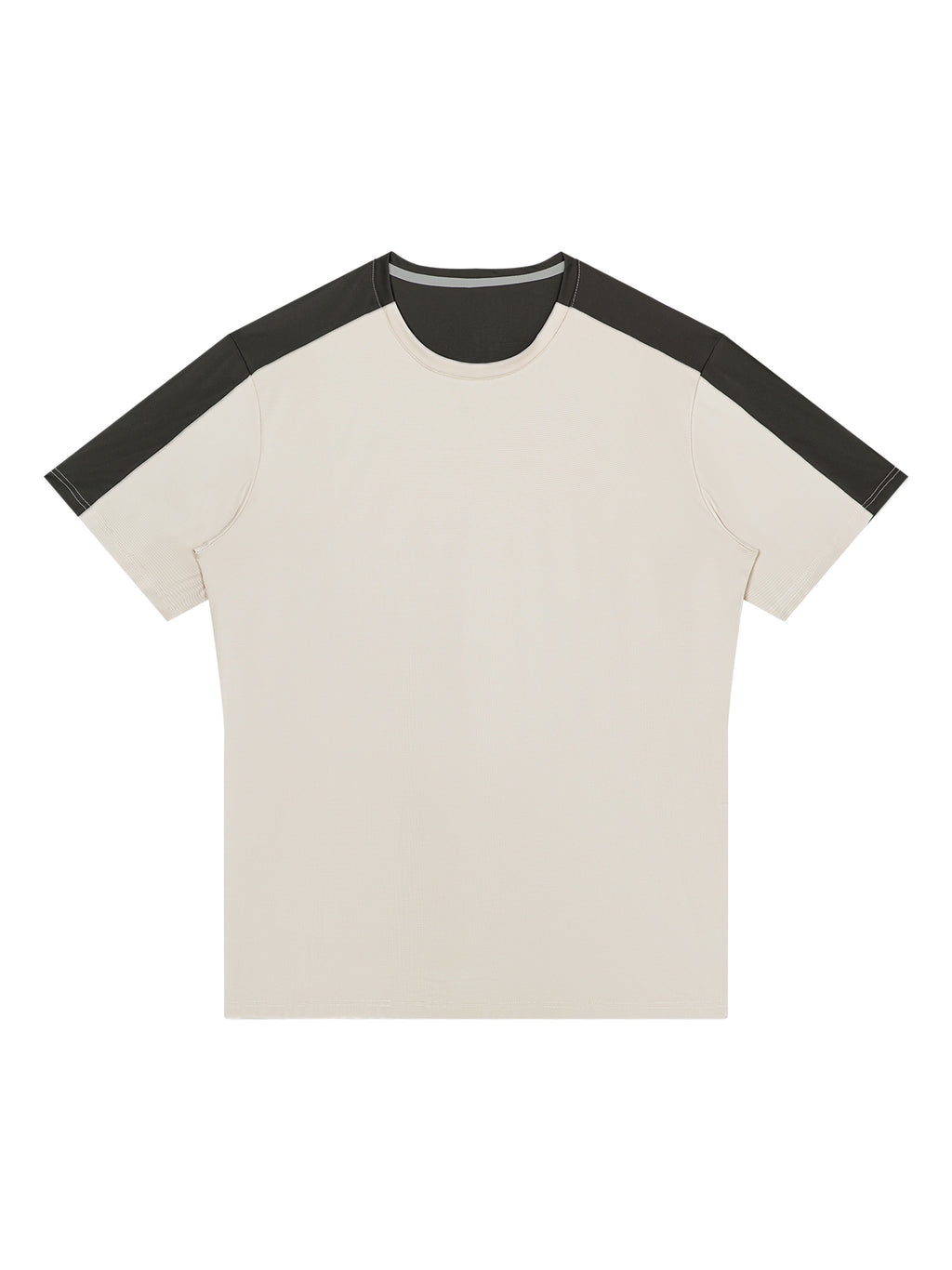 Beige performance t-shirt with black contrast sleeves and crew neck