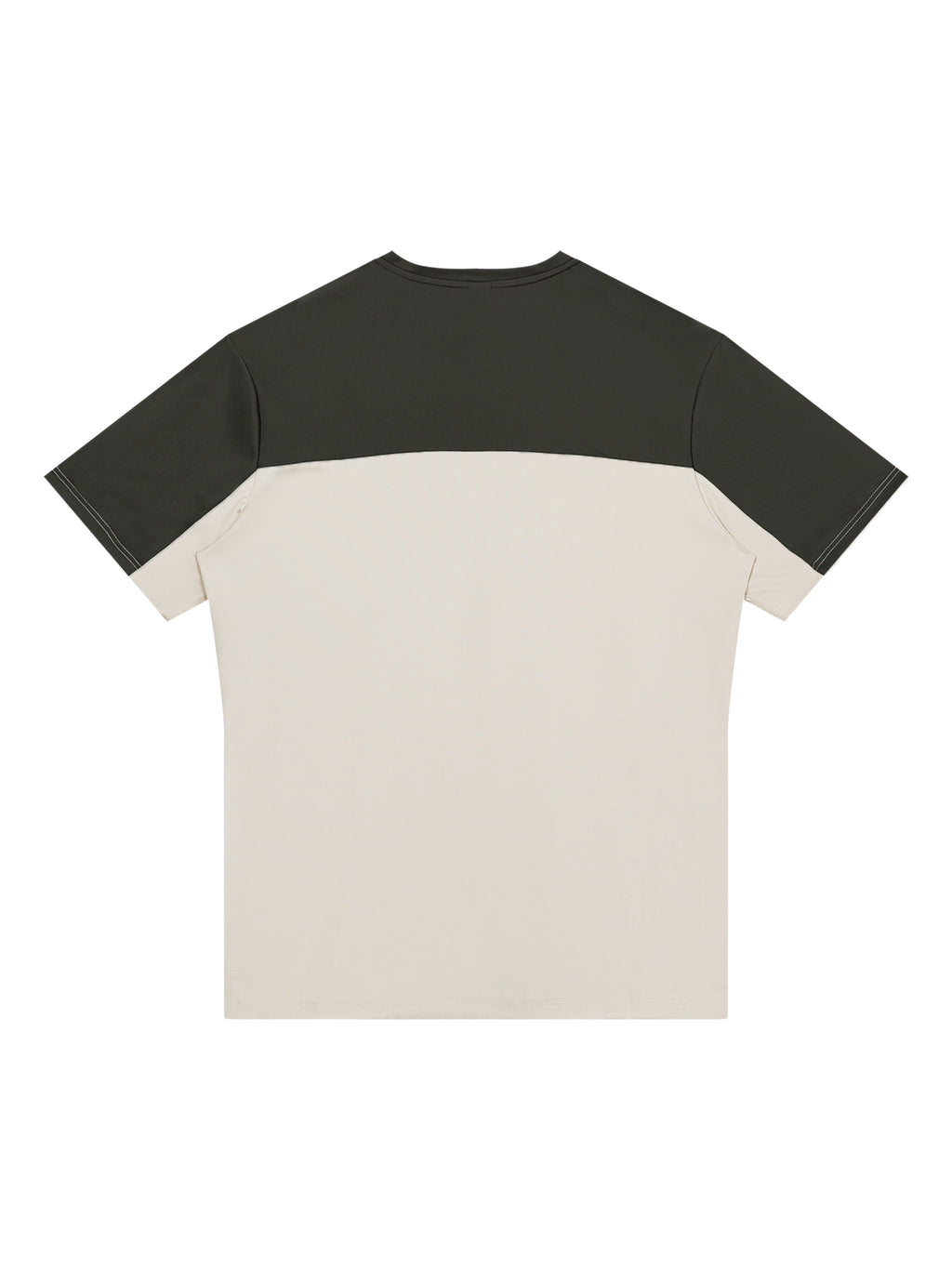 Charcoal performance t-shirt with beige lower panel and crew neck