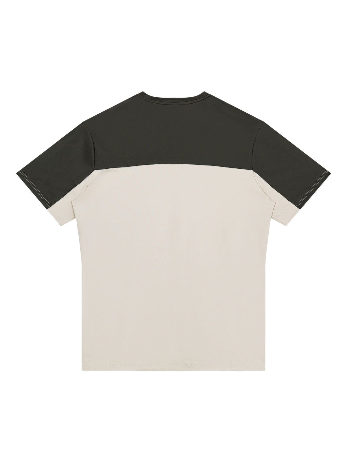 Charcoal performance t-shirt with beige lower panel and crew neck