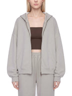 Unisex vintage wash full-zip boxy hoodie, light gray with hood and kangaroo pockets