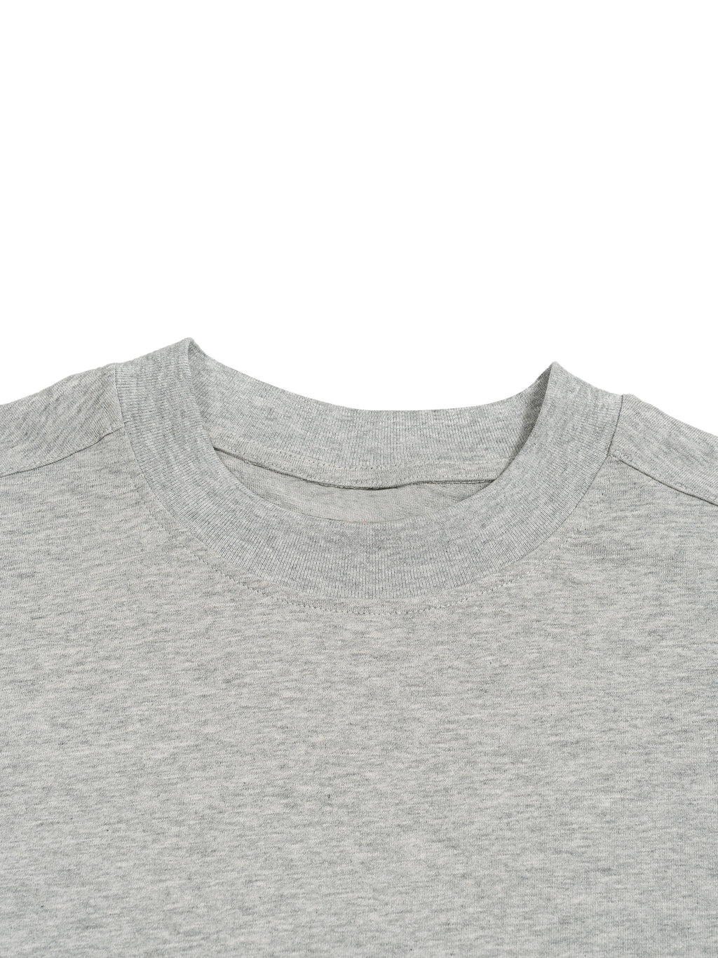 Unisex heather gray crew-neck T-shirt with contrast plaid-trim shoulder panel