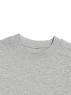 Unisex heather gray crew-neck T-shirt with contrast plaid-trim shoulder panel