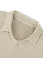 Cropped vintage wash sweatshirt with ribbed crew neck and striped hem trim