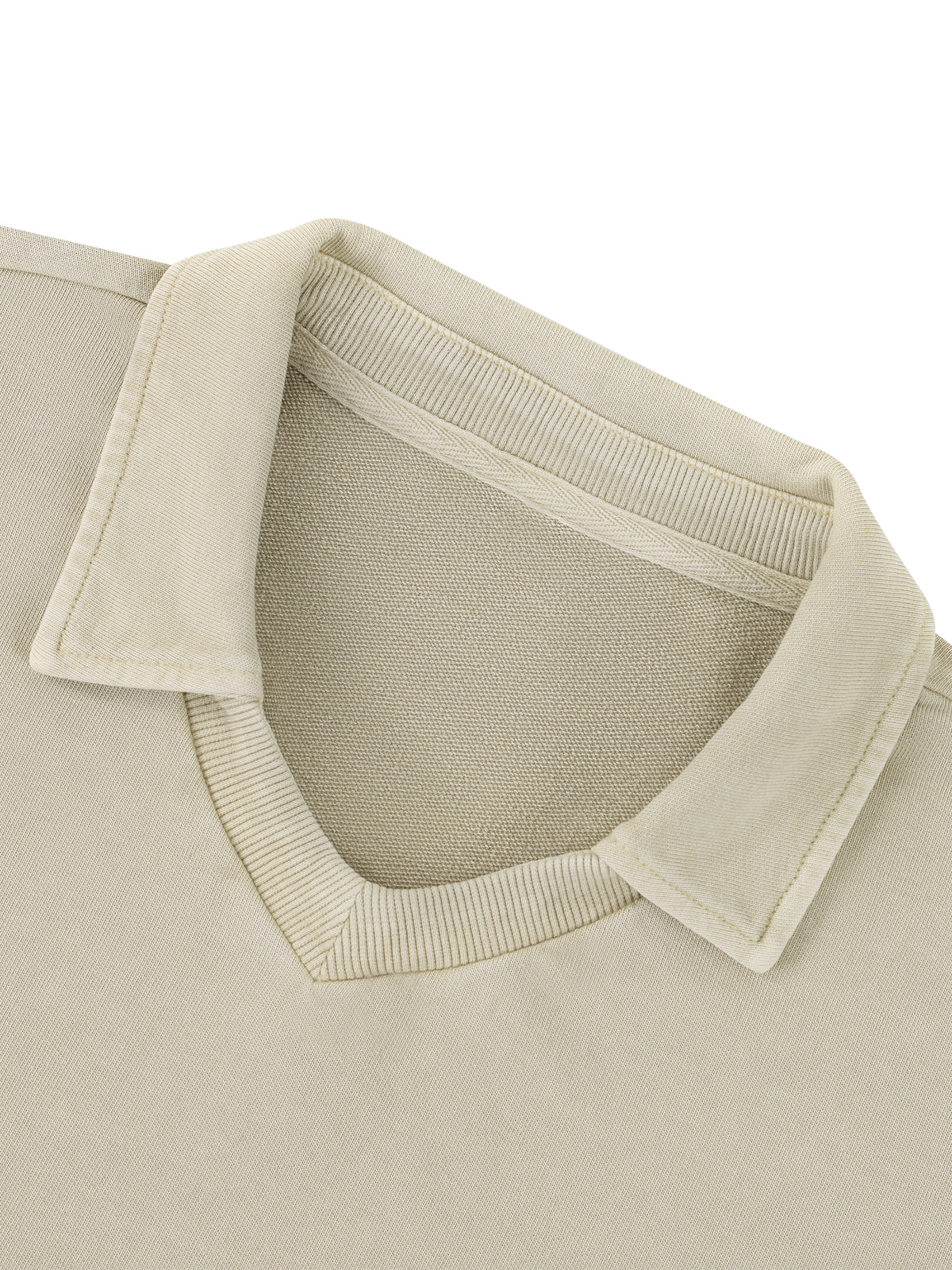 Cropped vintage wash sweatshirt with ribbed crew neck and striped hem trim