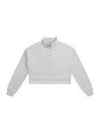 Light gray cropped quarter-zip sweatshirt with stand collar and short zipper