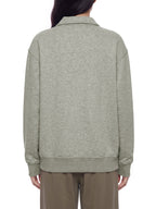 Oat gray unisex quarter-zip sweatshirt, boxy fit, ribbed hem and cuffs