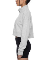 Light gray cropped quarter-zip sweatshirt in side view