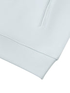 Light blue stand-collar jacket hem with smooth, straight seam