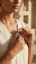 Oval larimar pendant necklace with turquoise oval stone on a fine gold chain