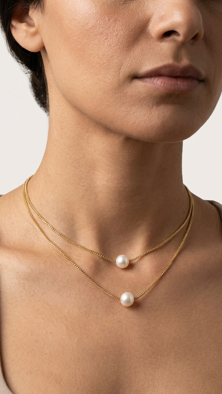 Natural freshwater Pearl 18K Gold layered Necklaces set of 2