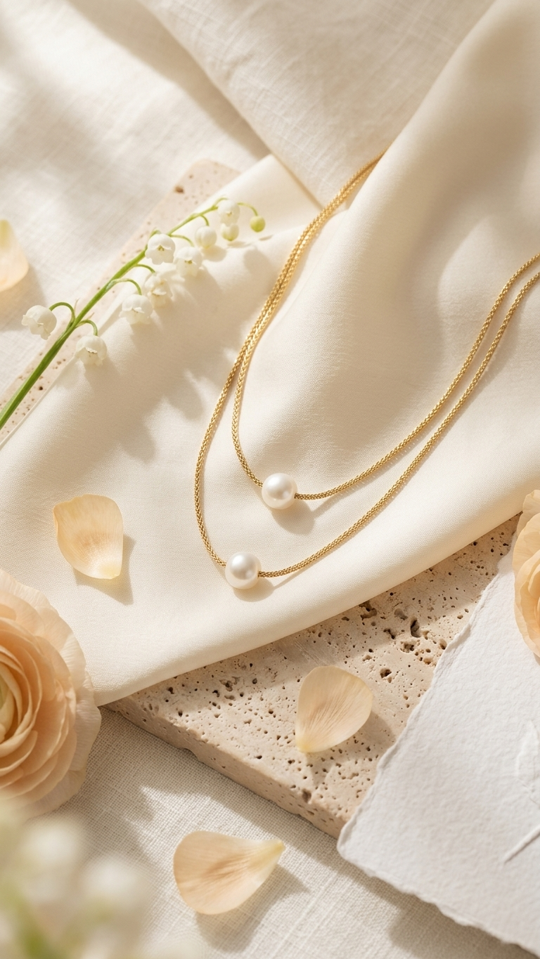 Natural freshwater Pearl 18K Gold layered Necklaces set of 2