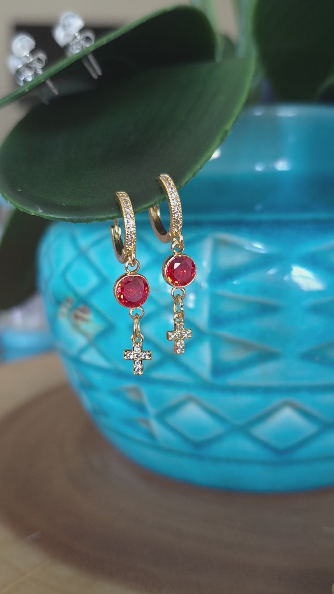 Cross French Earrings | Orange Sapphire & White Zircon