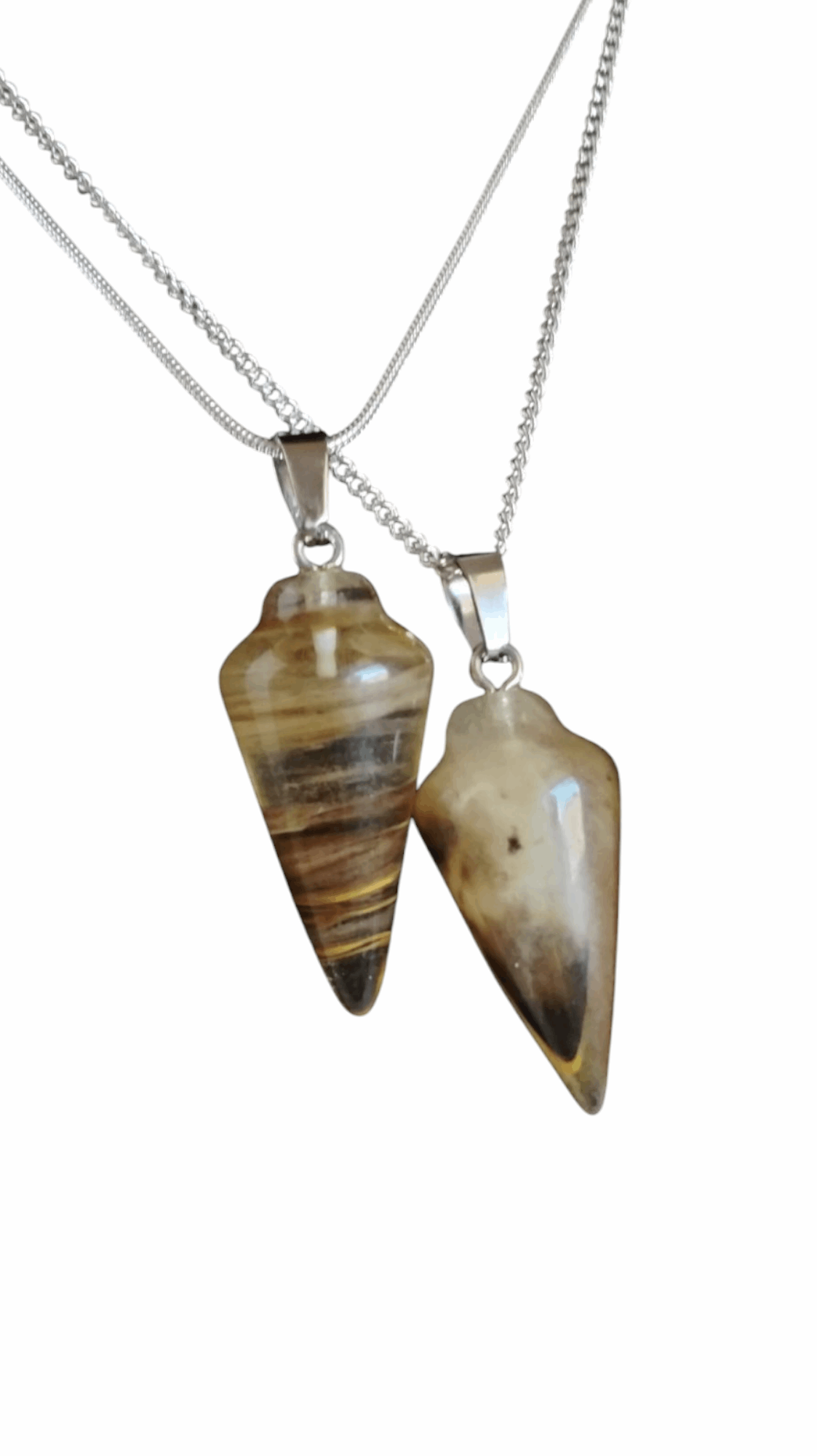 925 silver pendulum necklace with two brown and light tan teardrop stones