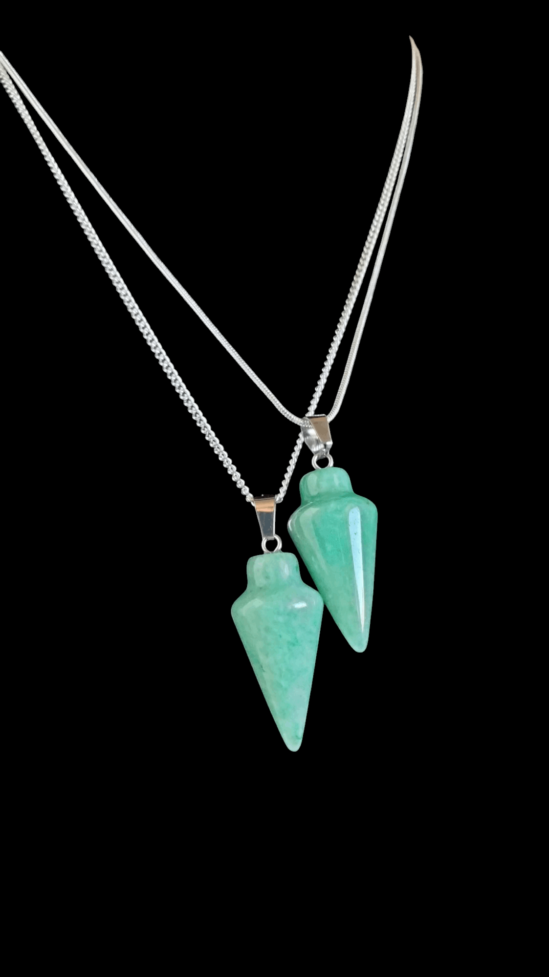925 silver pendulum necklace with two mint green teardrop stones