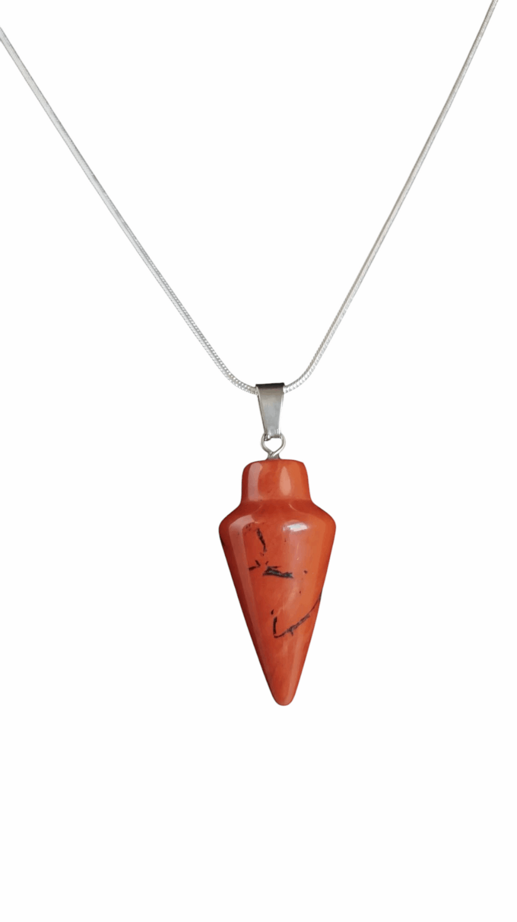 925 silver pendulum necklace with red orange stone drop pendant