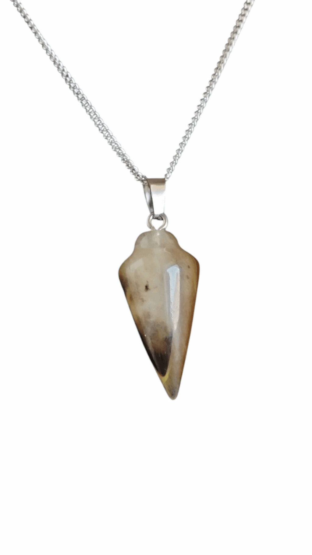 925 silver pendulum necklace with one light tan teardrop stone