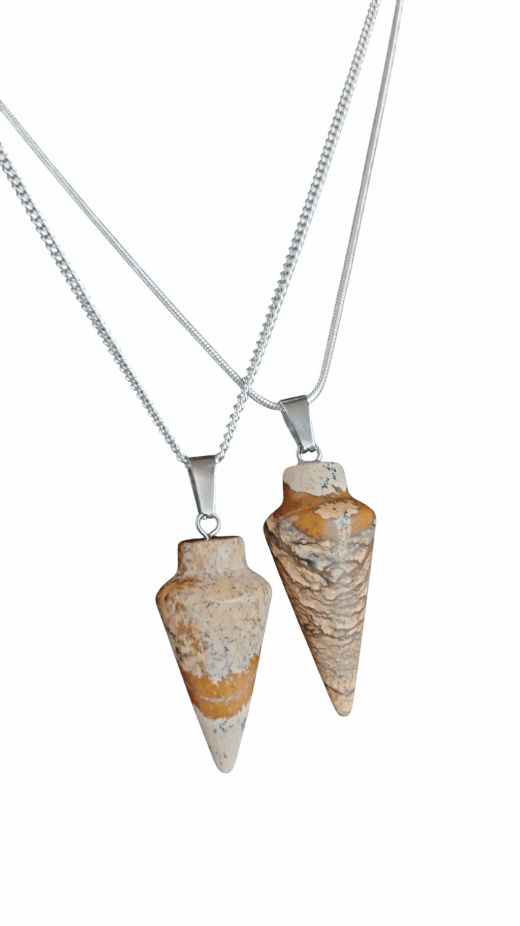 925 silver pendulum necklace with two brown speckled stone drop pendants