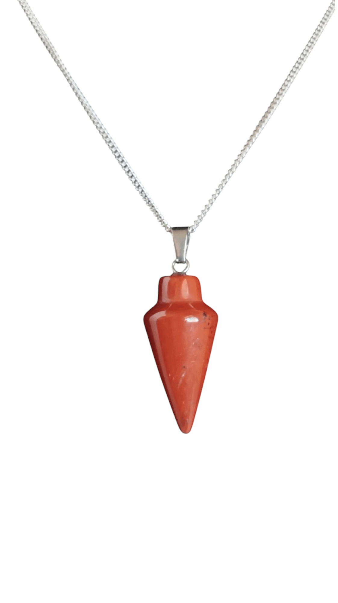 925 silver pendulum necklace with red orange stone drop pendant on chain