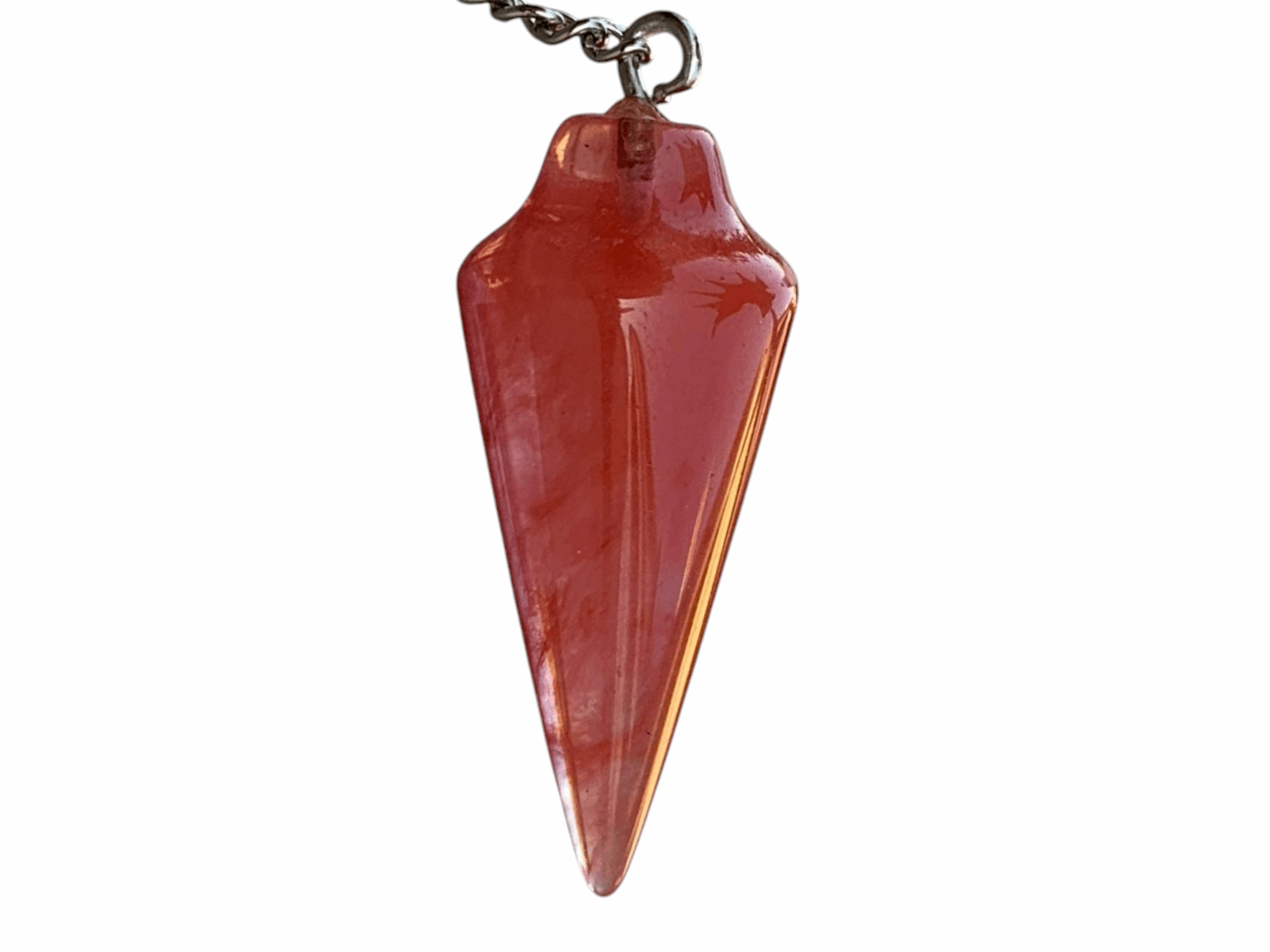 Red quartz pendulum charm with pointed teardrop crystal body and top loop
