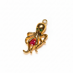 Certified Ruby Emerald Octopus Pendant, 18k Gold Necklace, Pearl Choker In Personalized Packaging