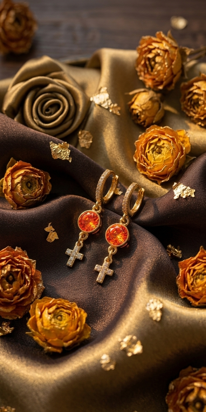 Cross French earrings | orange sapphire & white zircon