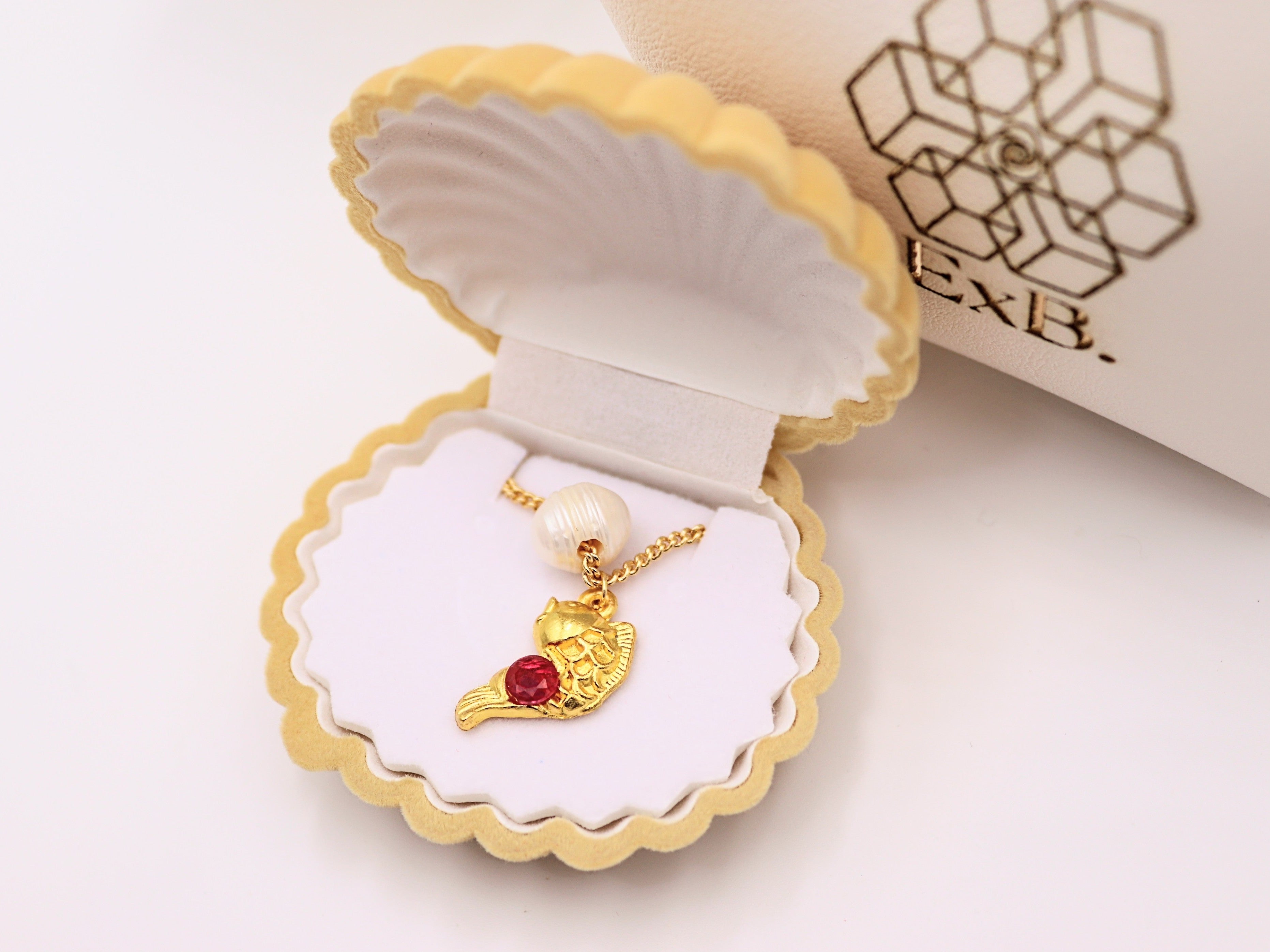 Certified Ruby Emerald Octopus Pendant, 18k Gold Necklace, Pearl Choker In Personalized Packaging