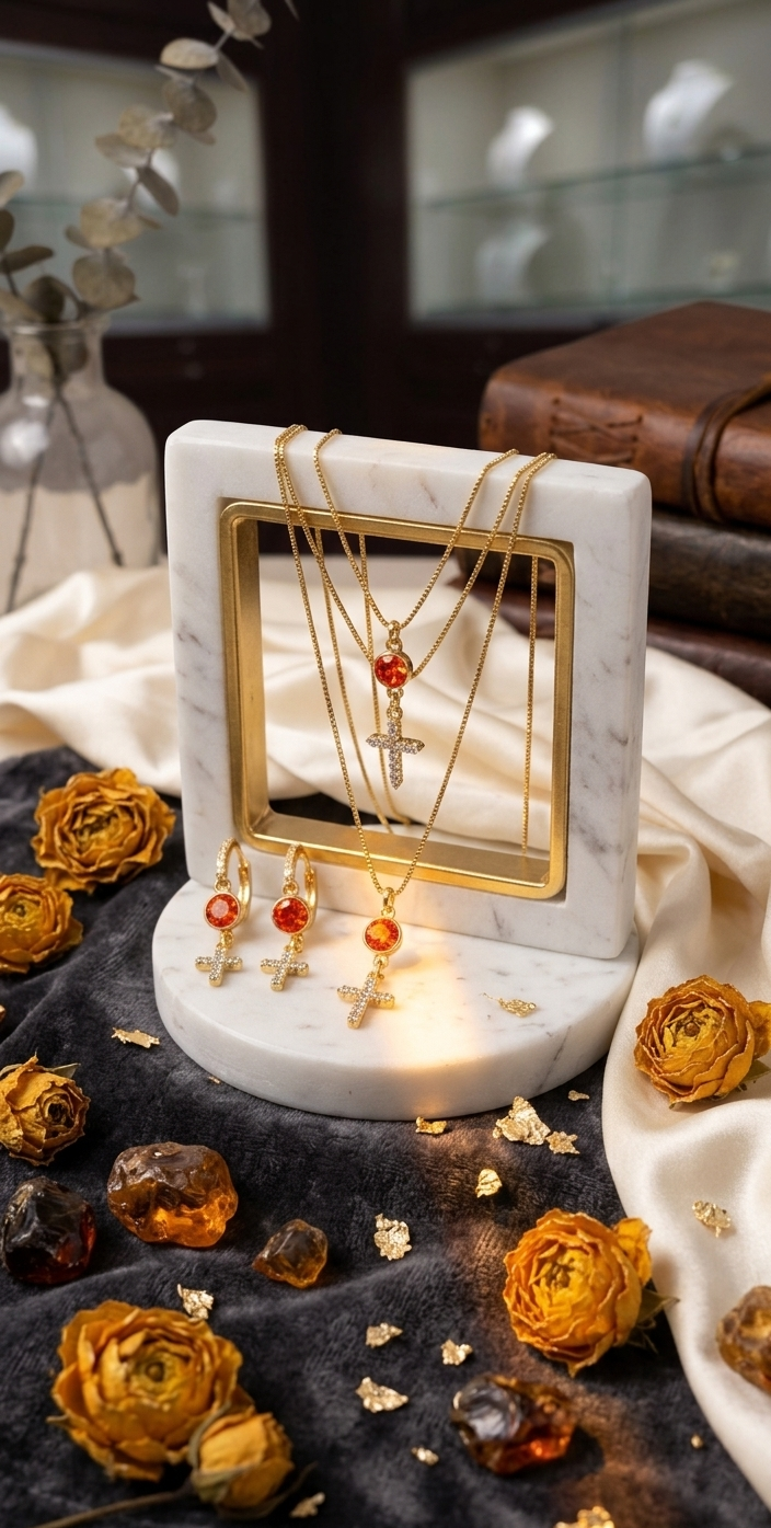 Cross French earrings | orange sapphire & white zircon