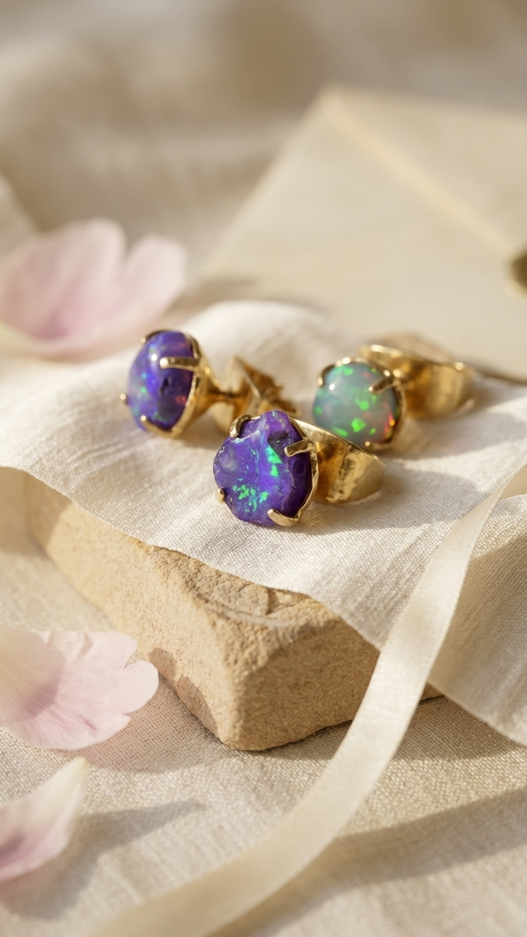 Small purple Ethiopian opal chip 18k gold 4mm Studs