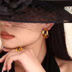 Stainless Steel Natural Tiger's Eye C - Hoop Earrings - Extrinsic Beauty