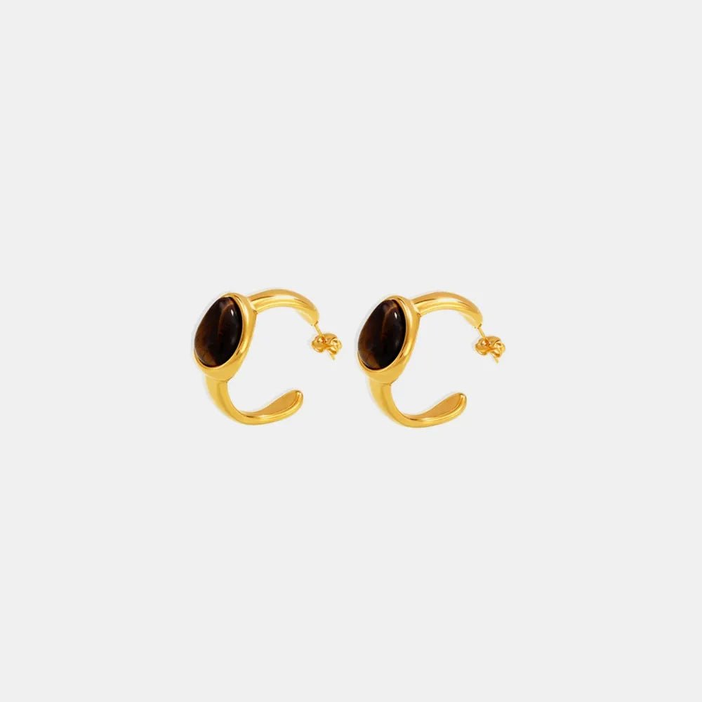 Stainless Steel Natural Tiger's Eye C - Hoop Earrings - Extrinsic Beauty
