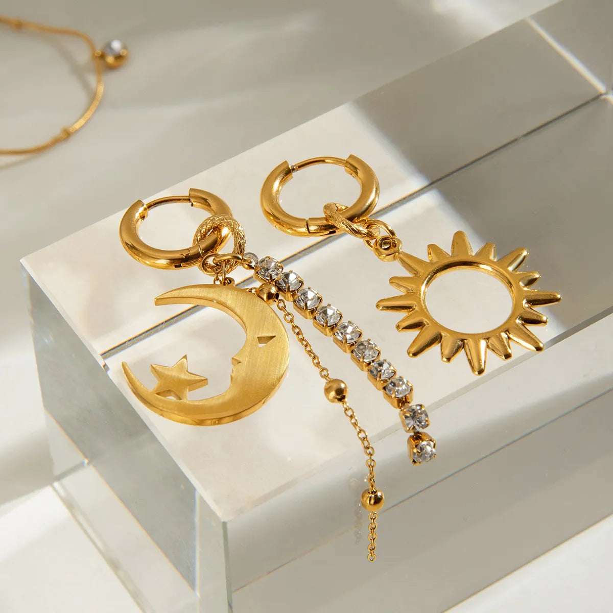 Sun Moon Asymmetric Drop Earrings - Extrinsic Beauty