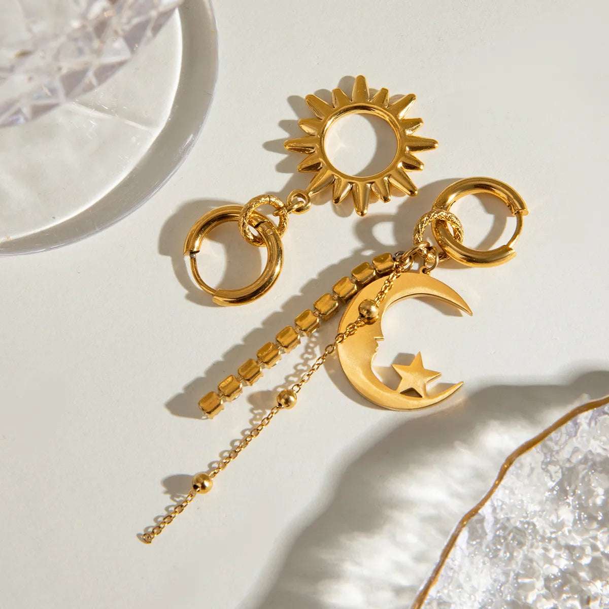 Sun Moon Asymmetric Drop Earrings - Extrinsic Beauty