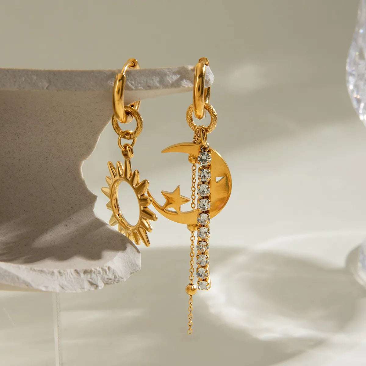 Sun Moon Asymmetric Drop Earrings - Extrinsic Beauty