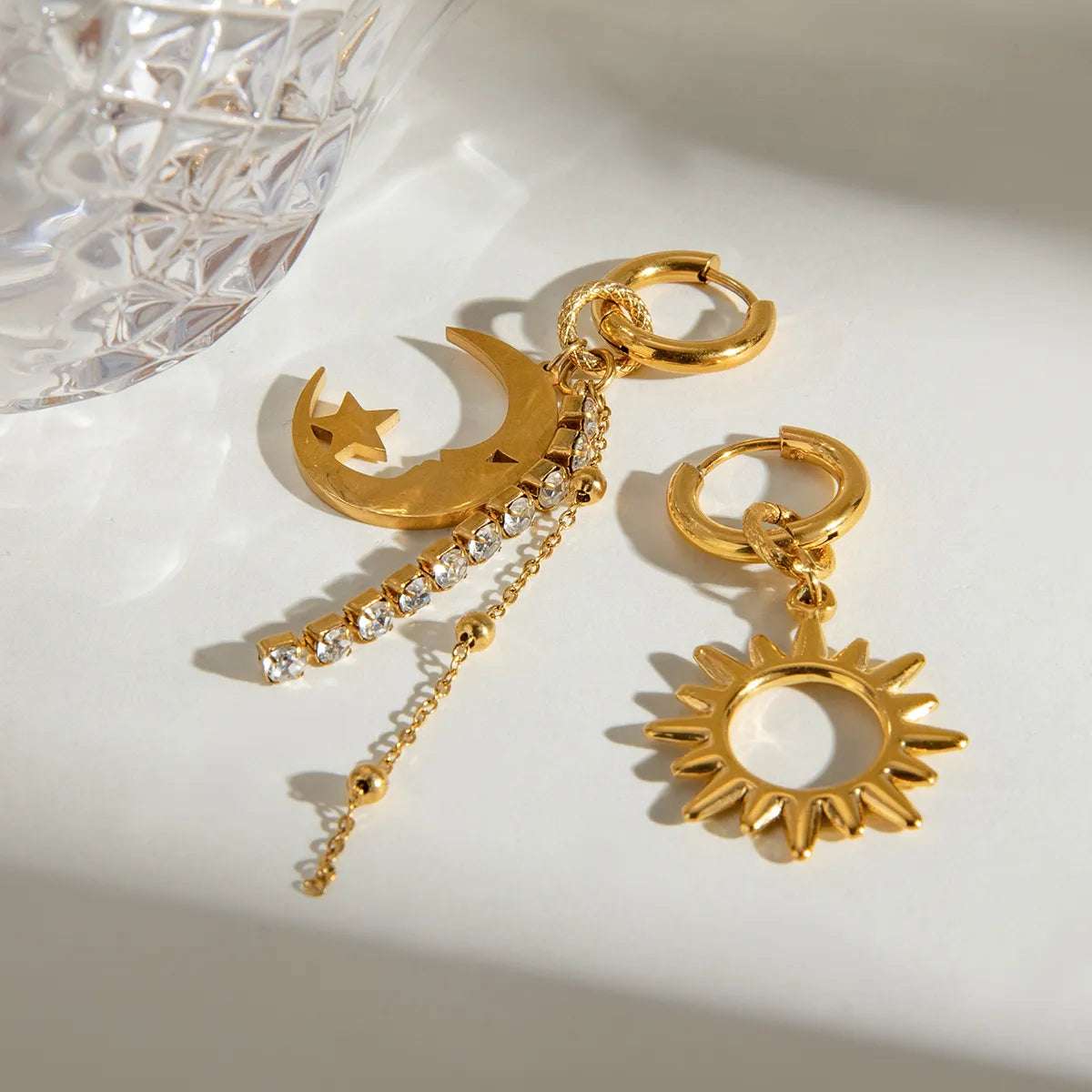 Sun Moon Asymmetric Drop Earrings - Extrinsic Beauty