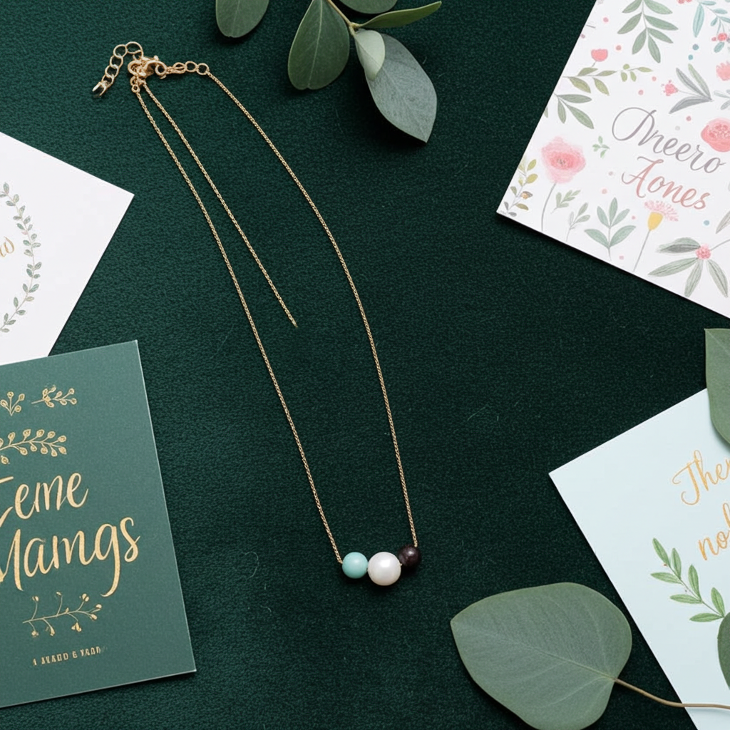 Extrinsic Beauty Handcrafted Beaded Necklace with White Pearl, Amazonite, Garnet Stones on 18kGP Gold Chain, Modern Minimalist Style